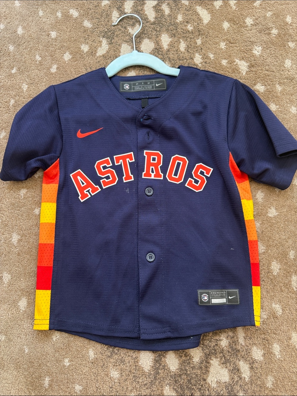 Nike Navy Astros Kids Baseball Jersey with Orange and Yellow Accents